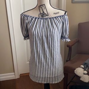 Max Studio Navy/White strip off-the-shoulder top S
